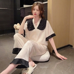 Bộ đồ ngủ mùa hè lụa mỏng, tay ngắn, nhẹ nhàng và sang trọng, thiết kế ve áo tinh tế DN131250