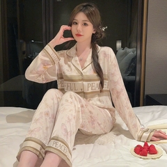 Bộ đồ ngủ mùa hè lụa băng dành cho nữ, quần dài tay, cao cấp DN143250