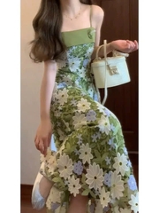 Váy ren hở lưng màu xanh lá & cardigan mỏng Set đồ nữ phong cách Pháp vừa ngọt ngào vừa cá tính D140250