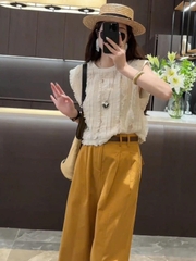 Set vest hai mảnh áo ren nhún bèo + quần ống rộng | Trang phục mùa hè thanh lịch nữ D182250