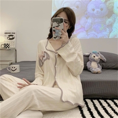 Set đồ ngủ cardigan tay dài xuân thu 2025 – hot trend Douyin, dễ thương & nóng bỏng nhẹ DN171250