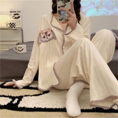 Set đồ ngủ cardigan tay dài xuân thu 2025 – hot trend Douyin, dễ thương & nóng bỏng nhẹ DN171250