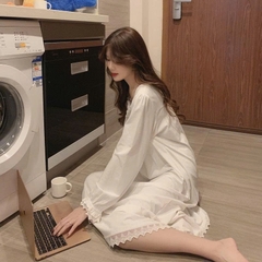 Bộ đồ ngủ nữ dài tay mùa xuân thu lụa sữa mới 2025 ren ngọt ngào DN174250