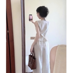 Set bộ đồ mùa hè cổ V dáng ôm – phong cách Pháp size lớn thanh lịch D186250