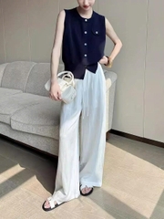Áo Len Cardigan Dệt Kim Không Tay Nữ 2025 – Xanh Navy Cao Cấp D204250