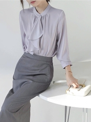 Áo sơ mi ruy băng thanh lịch kiểu Pháp – Thu 2025 D212250