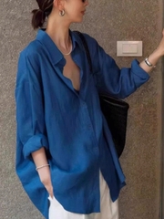 Áo sơ mi dài tay chống nắng vải lanh cao cấp – Cardigan dáng rộng mùa hè D220250