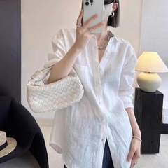 Áo sơ mi dài tay chống nắng vải lanh cao cấp – Cardigan dáng rộng mùa hè D220250