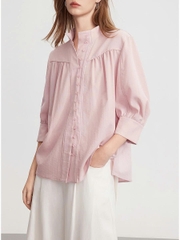 Áo sơ mi cổ đứng nữ mùa hè 2025 – Thiết kế dáng rộng thoải mái D227250