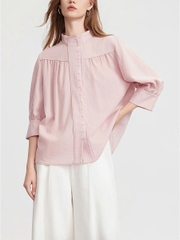 Áo sơ mi cổ đứng nữ mùa hè 2025 – Thiết kế dáng rộng thoải mái D227250