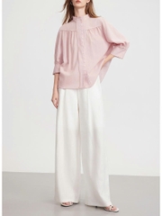 Áo sơ mi cổ đứng nữ mùa hè 2025 – Thiết kế dáng rộng thoải mái D227250