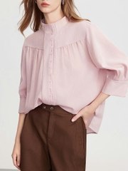 Áo sơ mi cổ đứng nữ mùa hè 2025 – Thiết kế dáng rộng thoải mái D227250