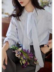 Áo sơ mi Tencel sọc dài tay nữ phong cách Pháp retro mùa thu 2025 D230250