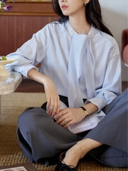 Áo sơ mi Tencel sọc dài tay nữ phong cách Pháp retro mùa thu 2025 D230250