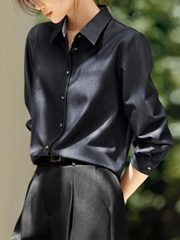 Áo sơ mi sọc xám nữ 2025 – Thanh lịch, trẻ trung D231250