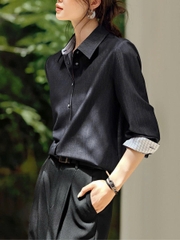 Áo sơ mi sọc xám nữ 2025 – Thanh lịch, trẻ trung D231250