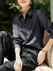 Áo sơ mi sọc xám nữ 2025 – Thanh lịch, trẻ trung D231250