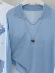 Áo sơ mi tay dài xanh có túi chống nắng nữ 2025 – kiểu dáng mỏng nhẹ, trẻ trung D236250