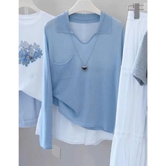 Áo sơ mi tay dài xanh có túi chống nắng nữ 2025 – kiểu dáng mỏng nhẹ, trẻ trung D236250