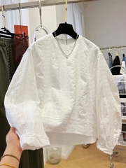 Áo sơ mi nữ tay dài cổ tròn phong cách Hàn Quốc – Cao cấp, độc đáo & thời trang Pháp D239250