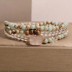 Trang Sức Vòng Tay Pha Lê Trắng & Đá Rhodonite Tự Nhiên – Kết Hợp Thạch Anh Hồng Pixiu May Mắn, Tinh Tế TS130250