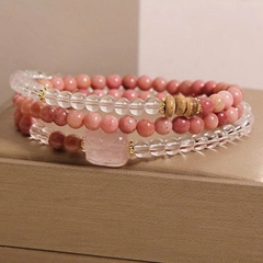 Trang Sức Vòng Tay Pha Lê Trắng & Đá Rhodonite Tự Nhiên – Kết Hợp Thạch Anh Hồng Pixiu May Mắn, Tinh Tế TS130250