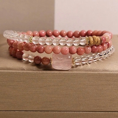 Trang Sức Vòng Tay Pha Lê Trắng & Đá Rhodonite Tự Nhiên – Kết Hợp Thạch Anh Hồng Pixiu May Mắn, Tinh Tế TS130250