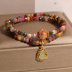 Trang Sức Vòng Tay Tourmaline Tự Nhiên Hai Mặt Hình Tròn – Kết Hợp Pha Lê Mặt Bầu Sang Trọng TS132250