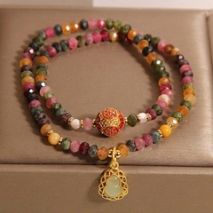 Trang Sức Vòng Tay Tourmaline Tự Nhiên Hai Mặt Hình Tròn – Kết Hợp Pha Lê Mặt Bầu Sang Trọng TS132250