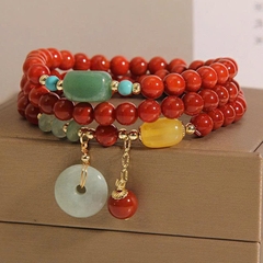 Trang sức vòng tay nhiều lớp đá mã não đỏ tự nhiên – phong cách cổ điển sang trọng TS136250