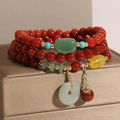 Trang sức vòng tay nhiều lớp đá mã não đỏ tự nhiên – phong cách cổ điển sang trọng TS136250