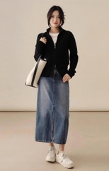 Áo len cardigan dệt kim cổ đứng 2 khóa kéo – Thời trang nữ thu 2025 D245250