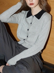 Áo len cardigan dệt kim dài tay phối màu tương phản – Xuân Thu D249250