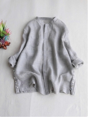 Áo sơ mi vải lanh nữ màu xám đậm – Mùa hè 2025 D252250