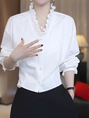 Áo sơ mi tay dài cổ chữ V tai gỗ phong cách Pháp – Thu 2025 D256250