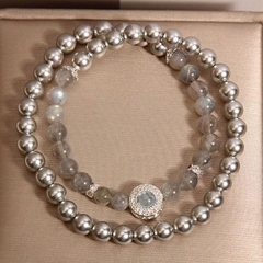 Vòng tay pha lê hai vòng đá mặt trăng xám & Aquamarine – Thanh lịch – Tinh tế TS143250