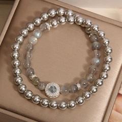 Vòng tay pha lê hai vòng đá mặt trăng xám & Aquamarine – Thanh lịch – Tinh tế TS143250