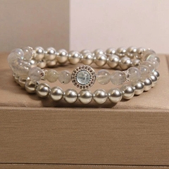 Vòng tay pha lê hai vòng đá mặt trăng xám & Aquamarine – Thanh lịch – Tinh tế TS143250