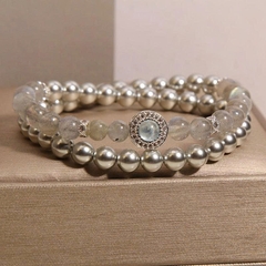 Vòng tay pha lê hai vòng đá mặt trăng xám & Aquamarine – Thanh lịch – Tinh tế TS143250
