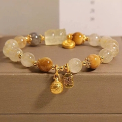 Vòng Tay Đá Mặt Trăng Pha Lê Vàng Tự Nhiên – Kết Hợp Đá Mắt Hổ Vàng May Mắn TS154250
