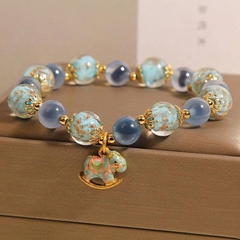 Vòng tay đá mã não xanh hình trái tim tự nhiên, pha lê thủy tinh dạ quang sang trọng tinh tế cho nữ TS171250