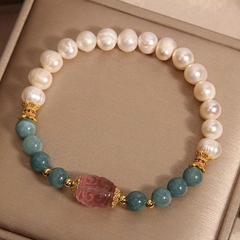 Vòng tay pha lê ngọc trai nước ngọt xanh lam tự nhiên cho nữ, sang trọng tinh tế, điểm xuyết fluorite passepartout TS170250