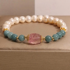 Vòng tay pha lê ngọc trai nước ngọt xanh lam tự nhiên cho nữ, sang trọng tinh tế, điểm xuyết fluorite passepartout TS170250