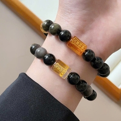 Vòng tay đá Obsidian tự nhiên 10MM – Thần Tài ba mặt TS179250