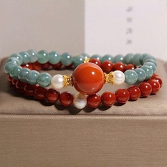 Vòng Tay Đôi Đá Mã Não Đỏ Nam Tự Nhiên – Sang Trọng, May Mắn TS217250