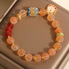 Vòng tay mã não trái tim cam tự nhiên – Sang trọng, tinh tế, pha lê hồ ly chín đuôi may mắn cho nữ TS230250