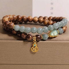 Vòng tay trầm hương đôi phong cách Trung Hoa mới – Kết hợp ngọc bích xanh cao cấp, sang trọng, tinh tế TS231250