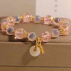 Vòng tay đá mã não hình trái tim hồng tự nhiên – Sang trọng, tinh tế, khóa thủy tinh dạ quang độc đáo, quà tặng TS232250