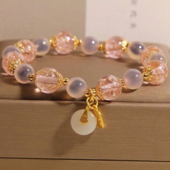 Vòng tay đá mã não hình trái tim hồng tự nhiên – Sang trọng, tinh tế, khóa thủy tinh dạ quang độc đáo, quà tặng TS232250