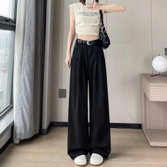 Quần JEANS Ống Rộng Cạp Cao Màu Trắng/Đen – Thiết Kế Mới Mùa Xuân QJ007260